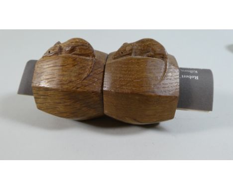 A Pair of Carved Wooden Mouseman Napkin Rings by Robert Thompson 