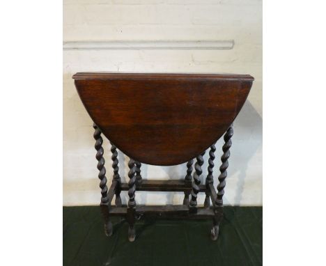 A Small Oak Barley Twist Gate Legged Drop Leaf Table, 58cm Wide