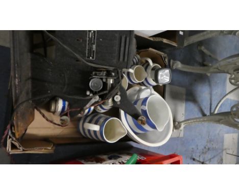 A Box Containing Supreme Projector Collection of Blue and White Cornish Style Kitchenwares