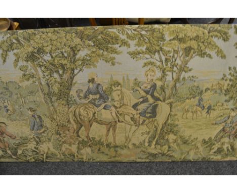 A Flemish type tapestry, depicting a  hunting scene, 96cm high x 185cm wide