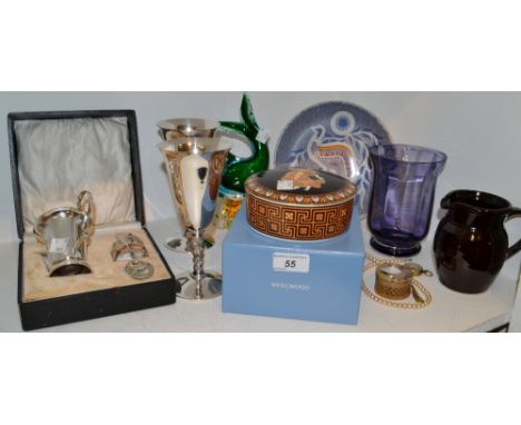 Ceramics - a Wedgwood Etruscan Dance trinket box and cover;   a pair of EPNS Goblets;  a glass vase; pocket compass; etc qty