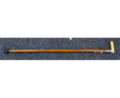 A bone handled  walking stick, fruit wood shaft, 