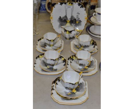 A Shelley  Queen Anne shape part tea service, comprising of a bread and butter plate,  five cups and saucers, six side plates