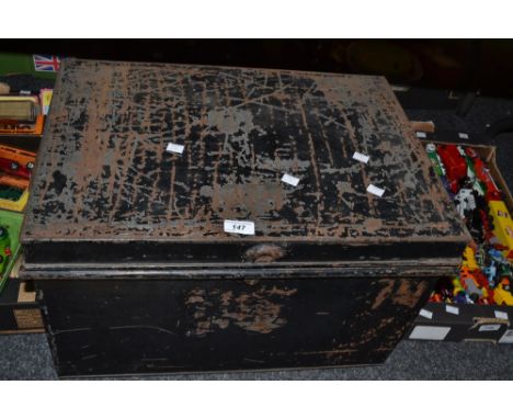 A metal Deeds trunk; magazines and books, WWII interest, The Navy; Merchant Men at War; Fleet Air Arm; a 1951 Festival of Bri