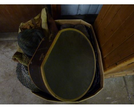 A hat box; and a box containing clothing and textiles etc. 