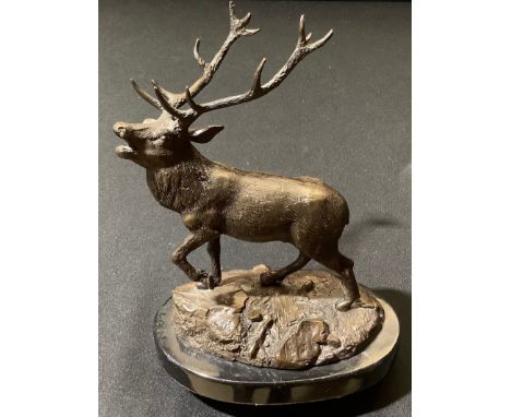 After Mene, a hot wax bronze, Stag on Rocks, 23.5cm high 