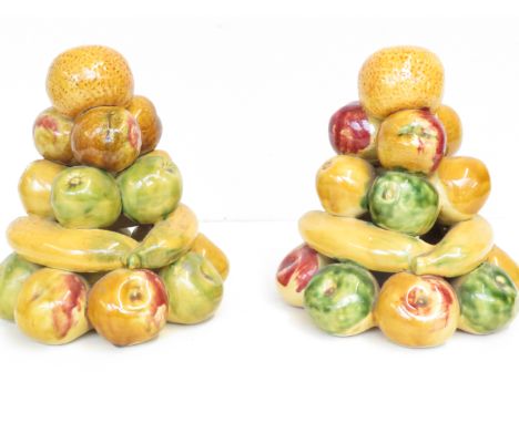 2x Majolica style ceramic fruits 