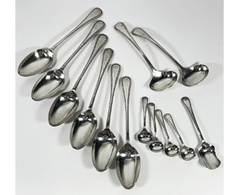 A large selection of Victorian silver cutlery with a beaded pattern, Sheffield 1859, makers Mark Henry Wilkinson &amp; Co to 