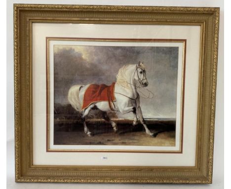 After Abraham Cooper (1784-1868) - White Arab Stallion 'Millenium', framed print in colours, 45 x 55 cm, frame dimensions: 77