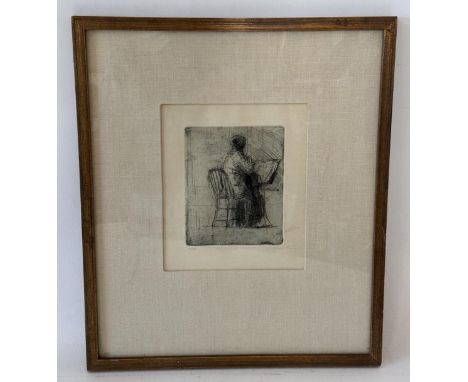 Arthur Morris Cohen (American, Post-War, 1928-2012) - Figure seated at a drafting table, limited edition etching, signed, tit