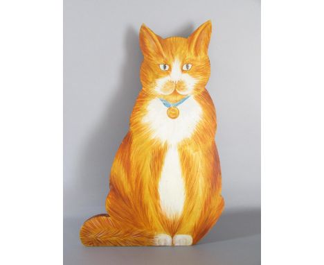 A vintage painted dummy board in the form of a ginger cat, 45cm high.