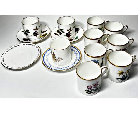 A set of six Royal Worcester coffee cans and saucers in a black and gilt colourway, further Worcester coffee cans etc.