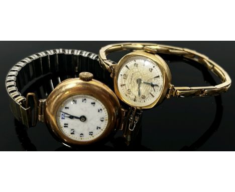 A lady’s vintage Hirco 9ct yellow gold cased wristwatch, on 9ct flexi strap, 12g (gross weight) together with a 9ct rose gold