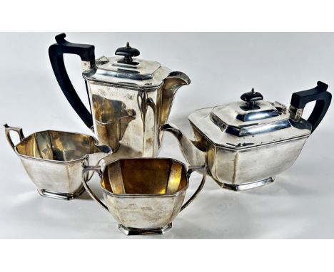 A silver Art Deco style four piece tea service, Sheffield 1945, maker Harrison Brothers &amp; Houson, 55.7 ozs