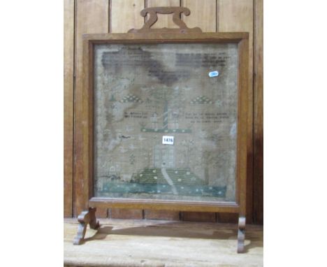 Early 19th century hand worked sampler by Mary Robinson, dated 1827, showing Adam and Eve and the serpent, with further text 