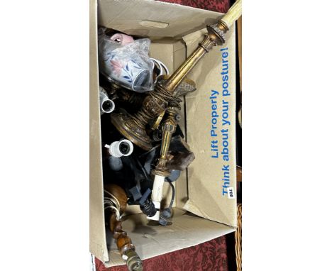 A quantity of lighting fixtures, including candlestick lamps, bracket lamps etc