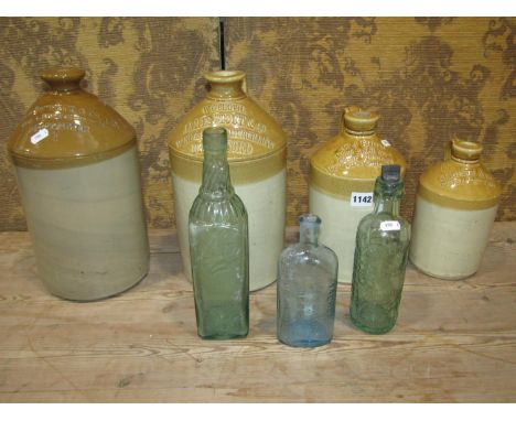 Four vintage two tone stoneware jars with impressed merchants marks for W J Smith, Wine, Spirit Ale &amp; cigar merchant, Wot