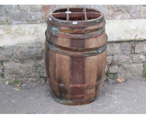 A vintage oval coopered and banded six divisional stickstand 61 cm high (af) 
