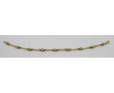 Vintage 9ct bracelet set with nine opal clusters, 21.4cm L approx, 9.7g
