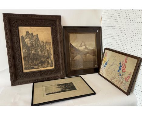Four framed prints, to include: After Adolphe Braun - 'The Matterhorn' black and white photograph, 47 x 38 cm; Percy J. Westw