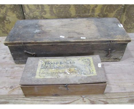 Vintage lawn bowls in original pine box together with a boxed set of hoop bowls (2) 