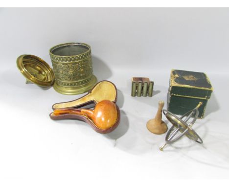 A 19th century Meerschaum pipe with tortoise shell stem, ( the bowl unscrews) housed in a leather hinged case a vintage gyros