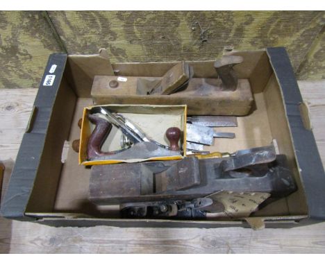 Two vintage wood working block  planes, a boxed Stanley plane, one other and twelve Marples chisels