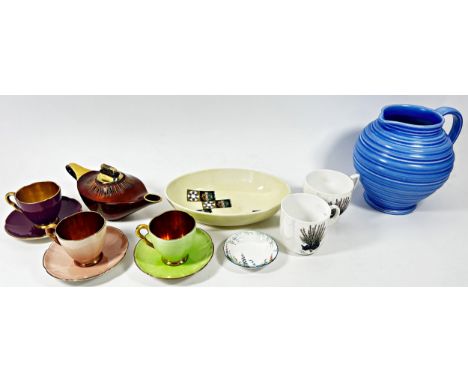 A Carltonware Rouge Royale table lighter in the form of a genie's lamp, a Carltonware blue ribbed vase, further Carlton ware 