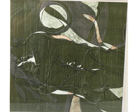 Hans Erni, lithograph, the lovers, circa 1960s, image 29cm x 29cm, framed 