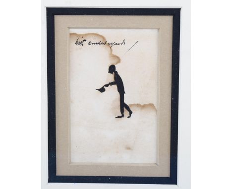 Arthur Rackham (1867 - 1939), pen and ink silhouette signature from correspondence to a friend, details verso, 9cm x 6cm, fra