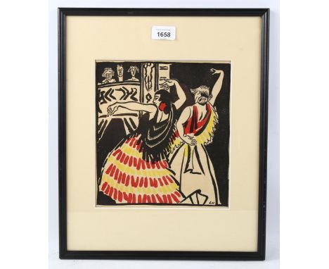 Dame Laura Knight (1877 - 1970), lithograph, Flamenco dancers, printed 1921, signed with initials in the plate, 24cm x 22cm, 