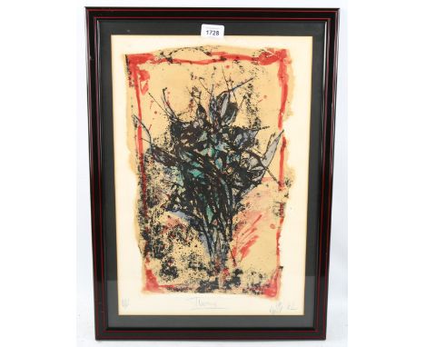 Artist's proof abstract print, indistinctly signed in pencil, 50cm x 33cm, framed 