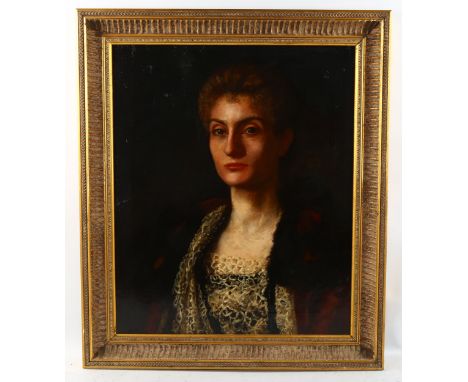 Late 19th/early 20th century oil on canvas, portrait of a woman, unsigned, 60cm x 48cm, framed 
