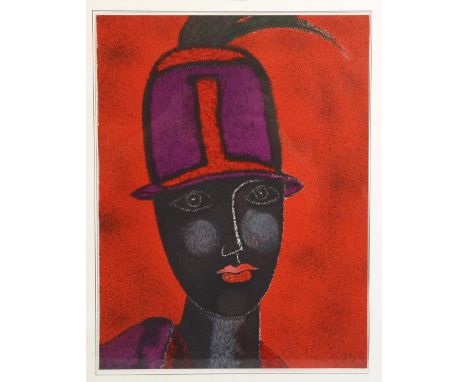 Franco Gentilini, lithograph, girl in a hat, published by XXe Siecle circa 1978, image 30cm x 24cm, framed 