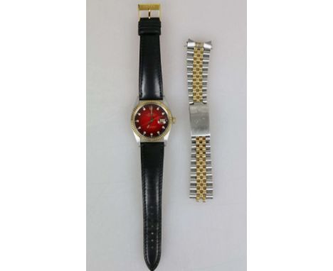 Armbanduhr Rolex Oyster Perpetual DateJust, Superlative Chronometer, wohl 1987, Automatic, bordeauxrotes Ziffernblatt mit ger