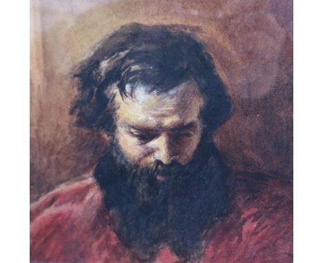 School of Thomas Webster RA (1800-1886): watercolour, portrait of a bearded gentleman, signed Miss Bowman, 22 x 16 cm. P&amp;