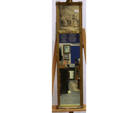 A 19th century gilt framed mirror, set with a figural print, overall 25 x 106 cm. Not available for in-house P&amp;P 
