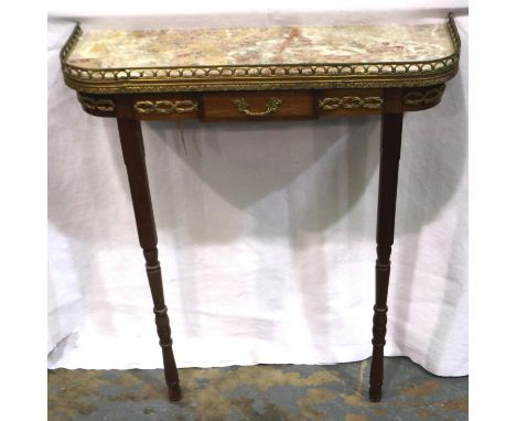 A 20th century French brass mounted console, with marble top and single drawer, 67 x 22 x 79 cm H. Not available for in-house