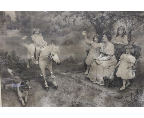 Arthur J Elsey (19th / 20th century): large print of a classical scene with a girl riding a horse, 69 x 48 cm. Not available 