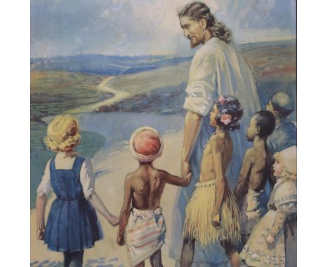 Tom Curr (1887-1958): colour lithograph, Follow Me, 50 x 66 cm. P&amp;P Group 3 (£25+VAT for the first lot and £5+VAT for sub