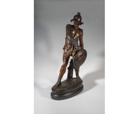 ''Gladiator'' (Römischer Krieger mit Helm, Schild und Schwert) Cherc (Entwurf), Friedrich Goldscheider, Wien, um 1899/1900 Te