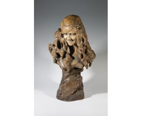 Mädchenbüste ''Le Vin Nouveau'' Ezio Ceccarelli (Entwurf), Friedrich Goldscheider, Wien, um 1900/01 Terrakotta, farbig staffi