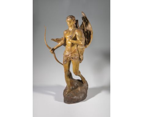 Jäger mit Adler Friedrich Goldscheider, Wien, um 1901 Terrakotta, in Bronzetönen staffiert. Bogen beschädigt. Bez.: Firmenmar