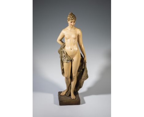 ''Phryne''  (Frauenakt mit Tuch) Friedrich Goldscheider, Wien, um 1897/98 Terrakotta, farbig staffiert. Bez.: Friedrich Golds