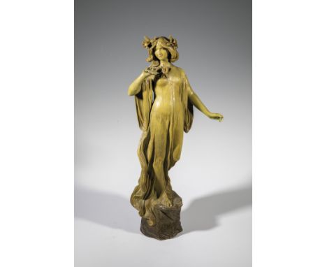 ''La Jeunesse'' Friedrich Goldscheider, Wien, um 1900 Terrakotta, farbig staffiert. Firmenmarke Sculpture, REPRODUCTION RESER