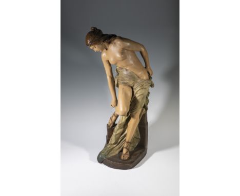 Sandalenbinderin Simon (Entwurf), Friedrich Goldscheider, Wien, um 1899/1900 Terrakotta, farbig staffiert. Bez.: Simon, Model