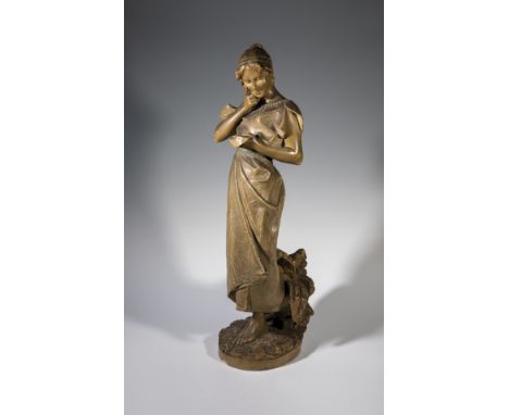 ''Ist es wahr'' (Stehende junge Dame in langem Gewand) Friedrich Goldscheider, Wien, um 1898/99 Terrakotta, bunt staffiert. S