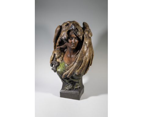 ''Brunhilde''  (Frau mit Adlerkopf und -schwingen als Kopfbedeckung) Albert - Ernest Carrièr-Belleuse (Entwurf), Goldscheider