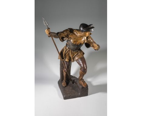 Landsknecht Friedrich Goldscheider, Wien, um 1900 Terrakotta, farbig staffiert und in Bronzetönen. Bez.: F. Goldscheider, REP