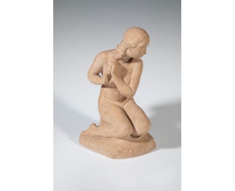 Kniender Mädchenakt Rudolf Kaesbach (1873 - 1955) Terrakotta. Signiert: R. KAESBACH (geritzt). Standkante min. best.. H. 33,5